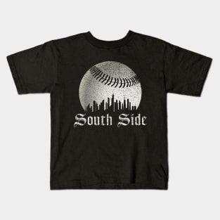 Vintage Chicago City Skyline Baseball South Side For Gameday Kids T-Shirt